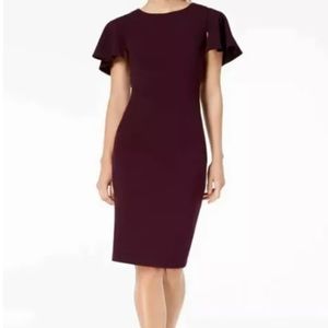 EUC Calvin Klein Flutter Capelet Sheath Dress in Aubergine